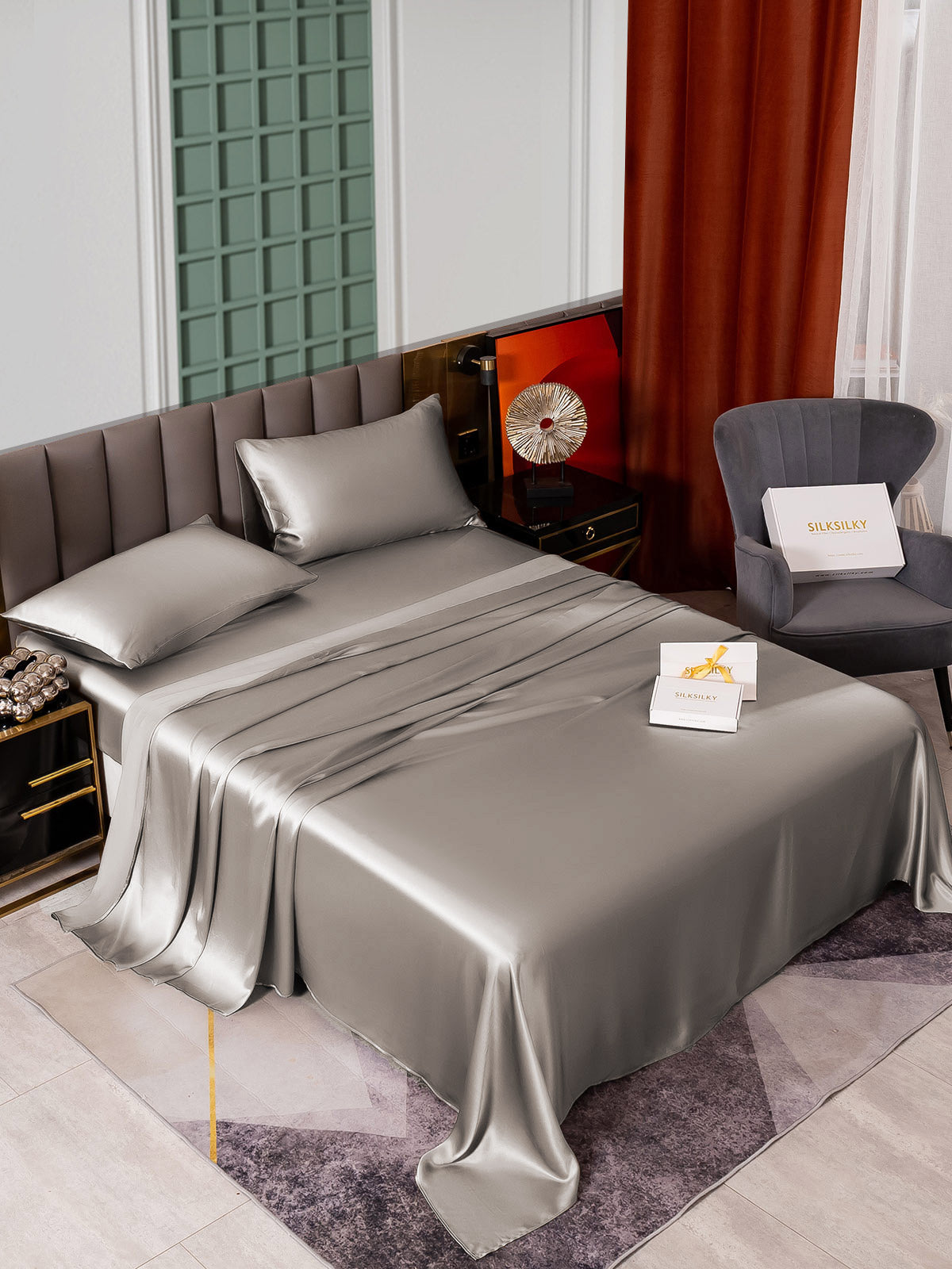 [Grå] SilkSilky-NO 25Momme Bedding Set 002