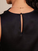 [Svart] SilkSilky-NO Sleeveless Cowl Neck Kjole 005