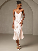 [Rosa] SilkSilky-NO Spaghetti Strap V Neck Kjole 001