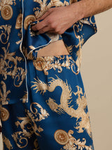 [Navy Drage] SilkSilky-NO Short Sleeve Lapel Collar Pyjamas for menn 005