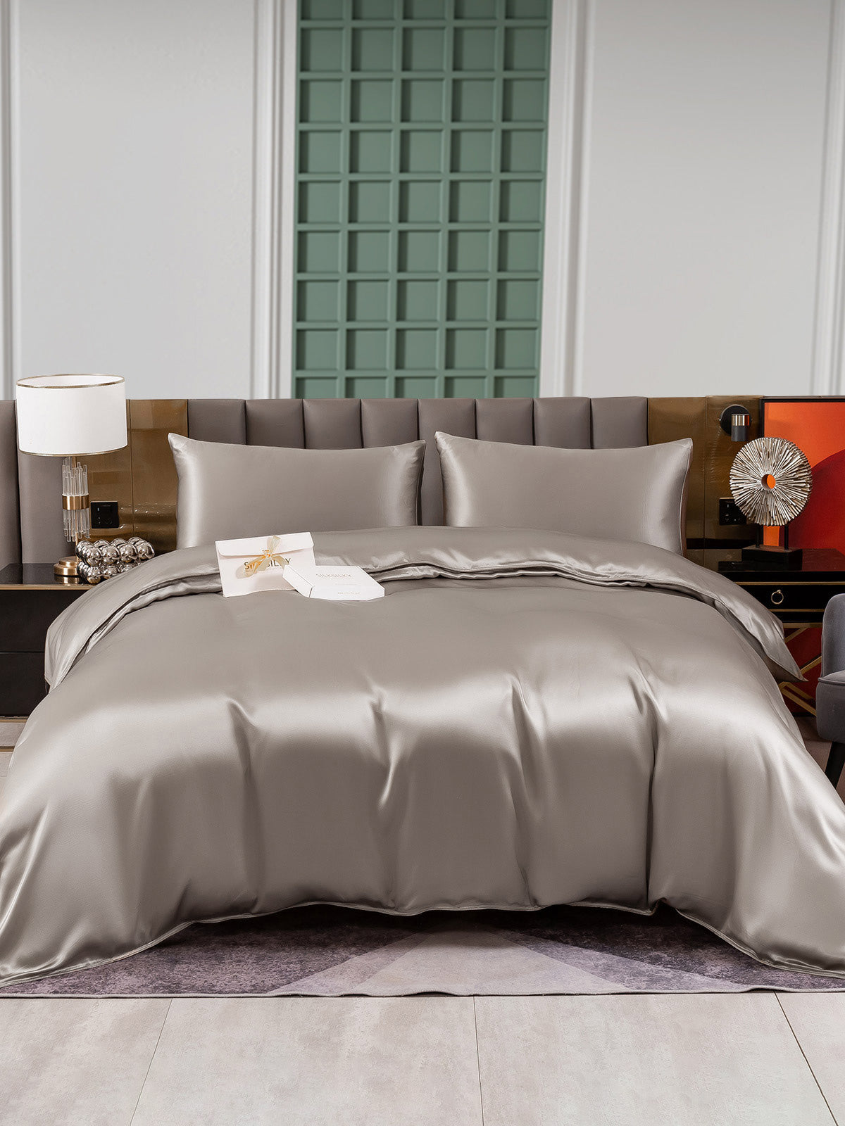 [Grå] SilkSilky-NO 25Momme Bedding Set 002