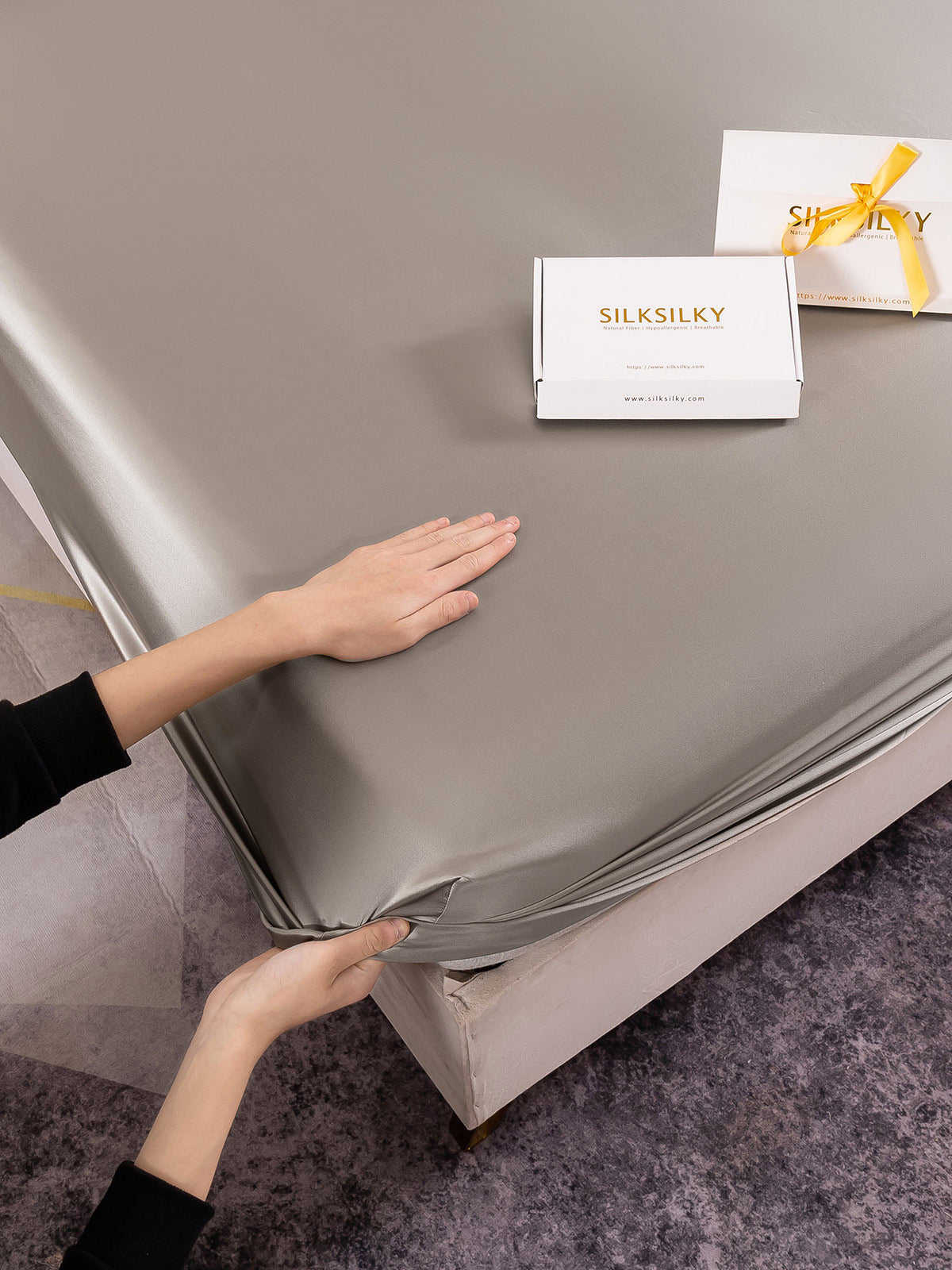 [Grå] SilkSilky-NO 22Momme Bedding Set 003