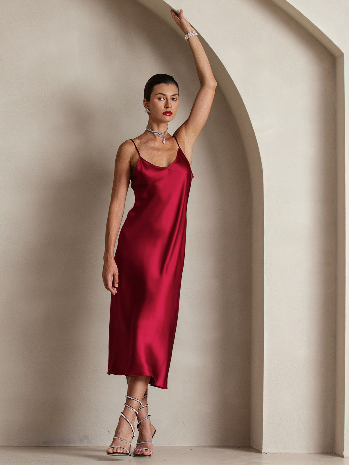 [Vin] SilkSilky-NO Pure Silk Sleeveless Round Neck Kjole 007