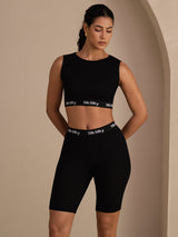 [Svart] SilkSilky-NO Sleeveless Crew Neck Women's Outfit Sets 001