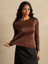 [Kaffe] SilkSilky-NO Long Sleeve Crew Neck T-skjorte for Kvinner 007