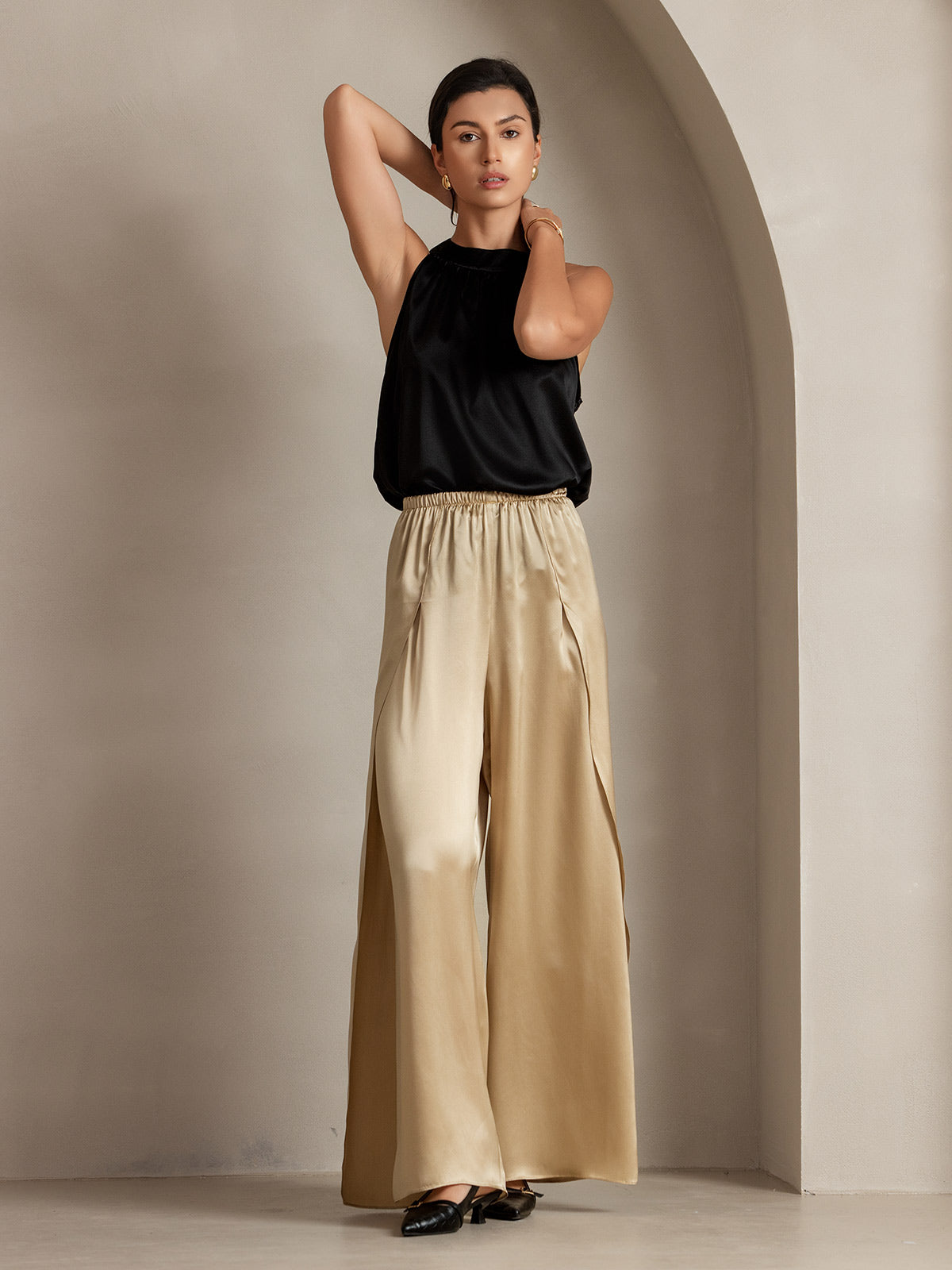 [Champagne] SilkSilky-NO 19Momme Silke Split Damebukser 011