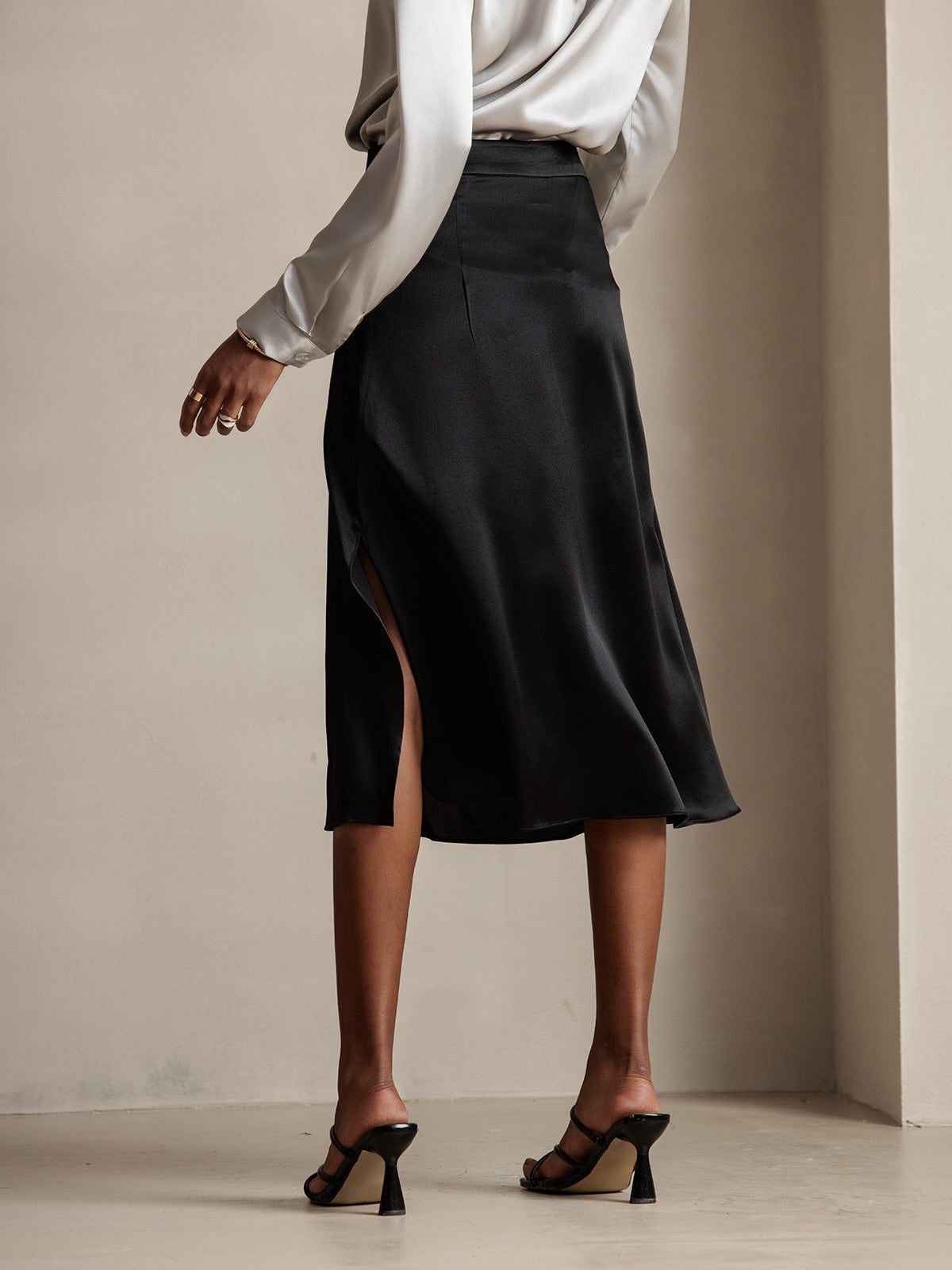 [Svart] SilkSilky-NO 19Momme Silke Skirt 002