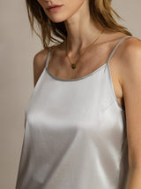 [Sølv] SilkSilky-NO 19Momme Spaghetti Stropp Dyp Rund Halsutringning Camisole Topp 005