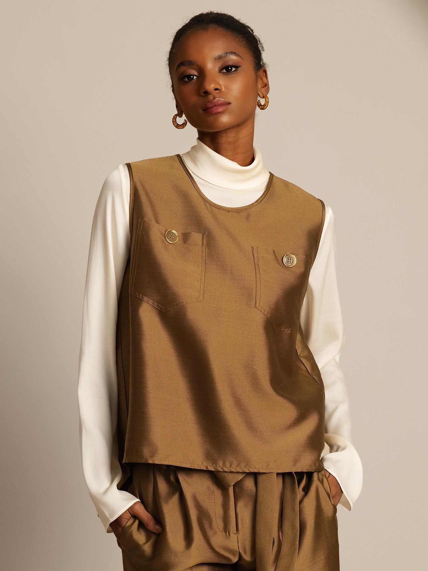 [Bronse] SilkSilky-NO 32Momme Silk-Wool Blend Womens Vest 001,