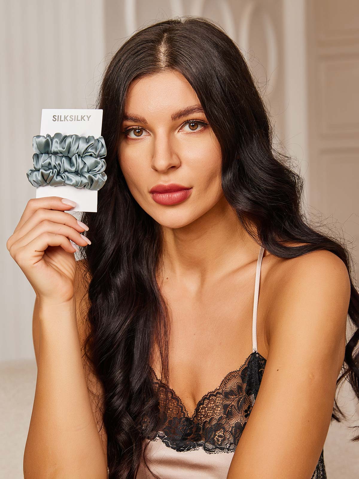 [Stål Blå] SilkSilky-NO 19Momme Scrunchie 001