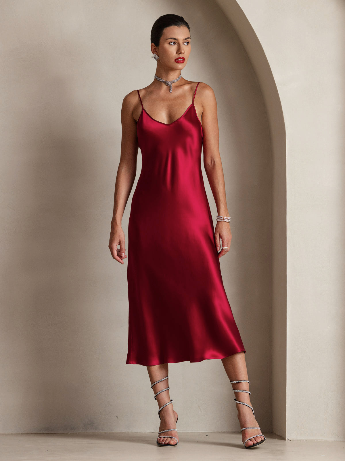[Vin] SilkSilky-NO Pure Silk Sleeveless Round Neck Kjole 006