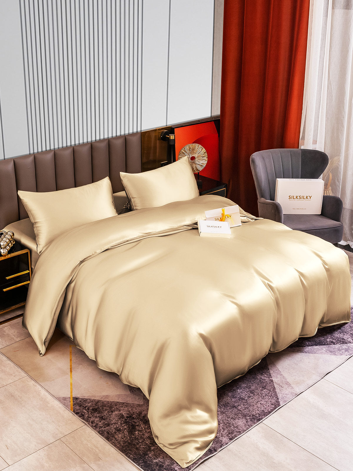[Beige] SilkSilky-NO 22Momme Bedding Set 002