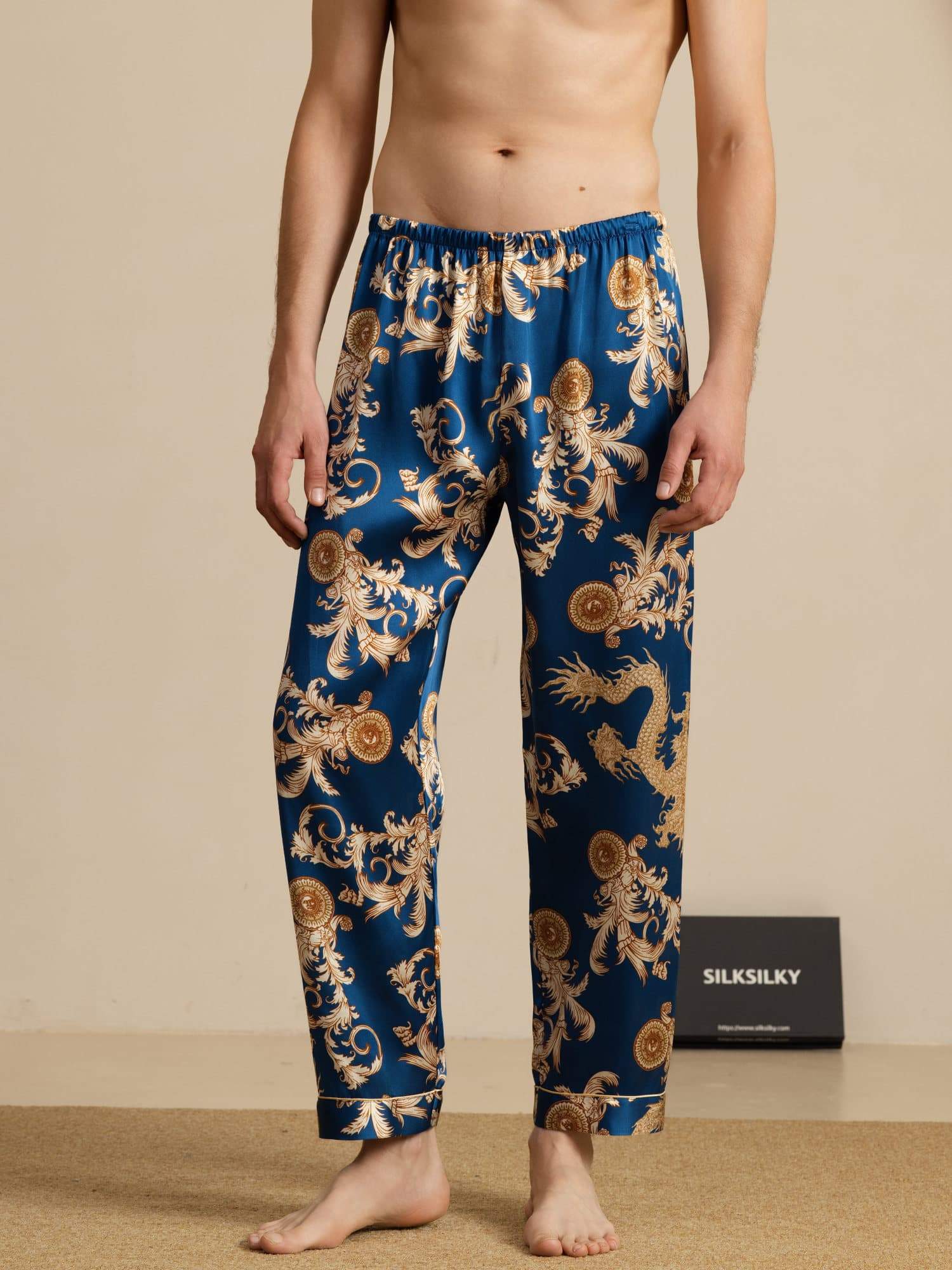 [Navy Drage] SilkSilky-NO Men's Sleep Shorts 001