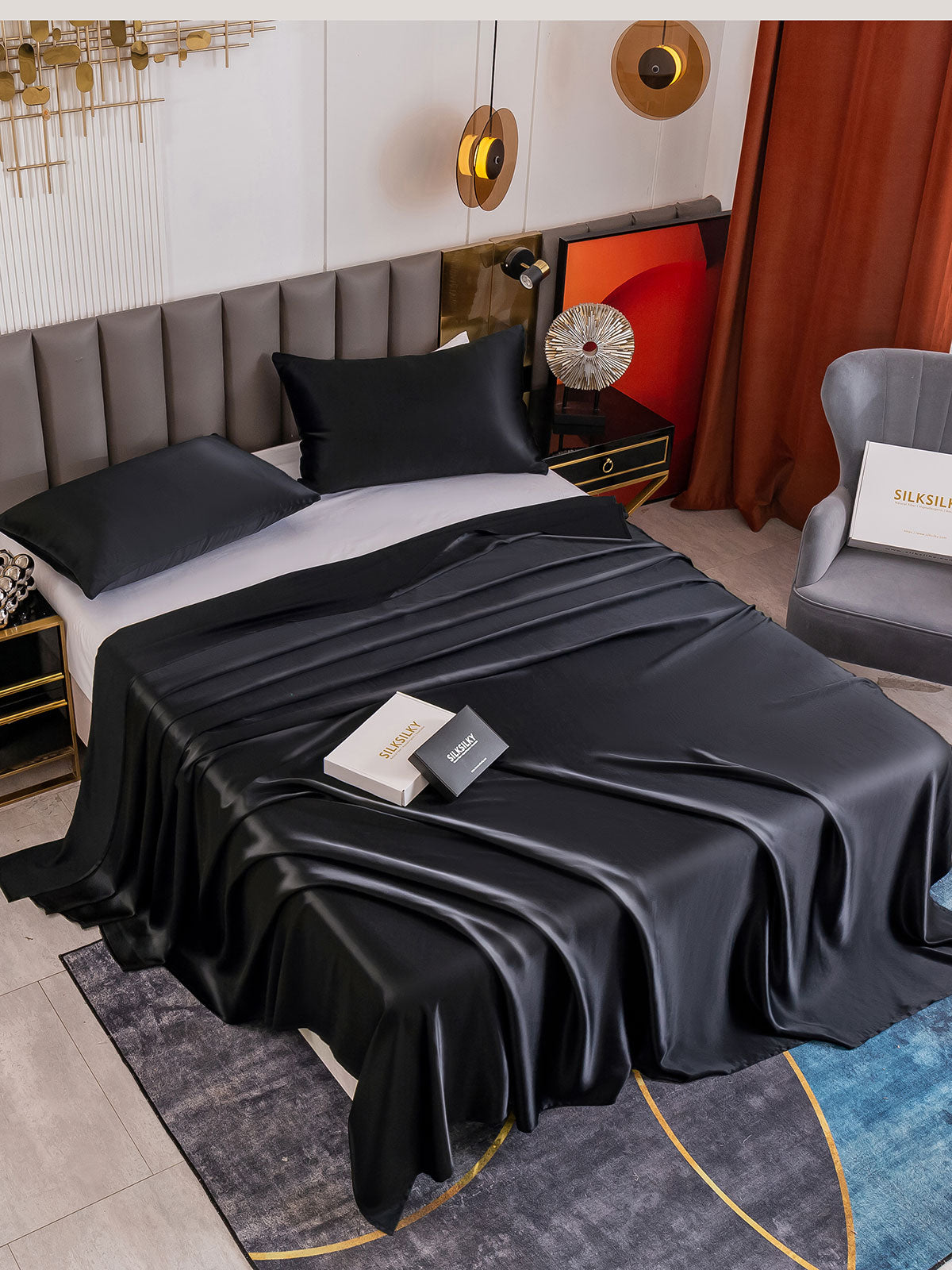 [Svart] SilkSilky-NO 19Momme Bedding Set 001