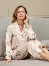 [Lyserosa] SilkSilky-NO Long Sleeve Lapel Collar Pyjamas for Kvinner 003