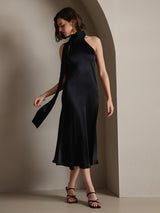 [Svart] SilkSilky-NO Sleeveless Halterneck Kjole 001
