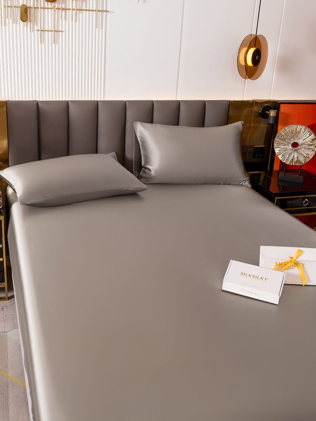 [Grå] SilkSilky-NO 19Momme Bedding Set 005