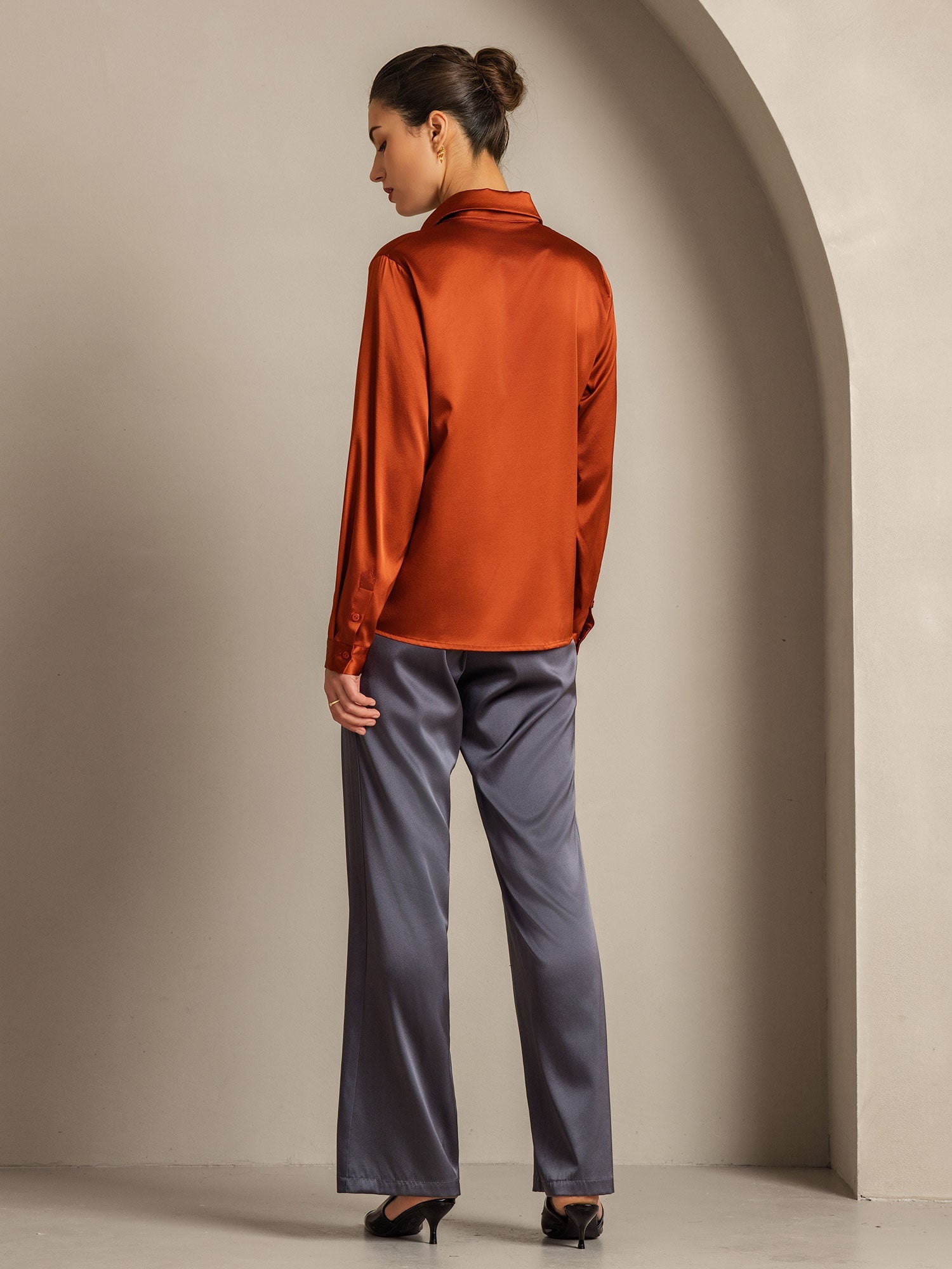 [Karamell] SilkSilky-NO 19Momme Silke Womens Shirt 010