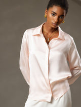 [Rosa] SilkSilky-NO Long Sleeve Lapel Collar Skjorte for Kvinner 004