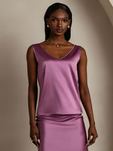[Mørklilla] SilkSilky-NO Sleeveless V Neck Camisole Topp 001