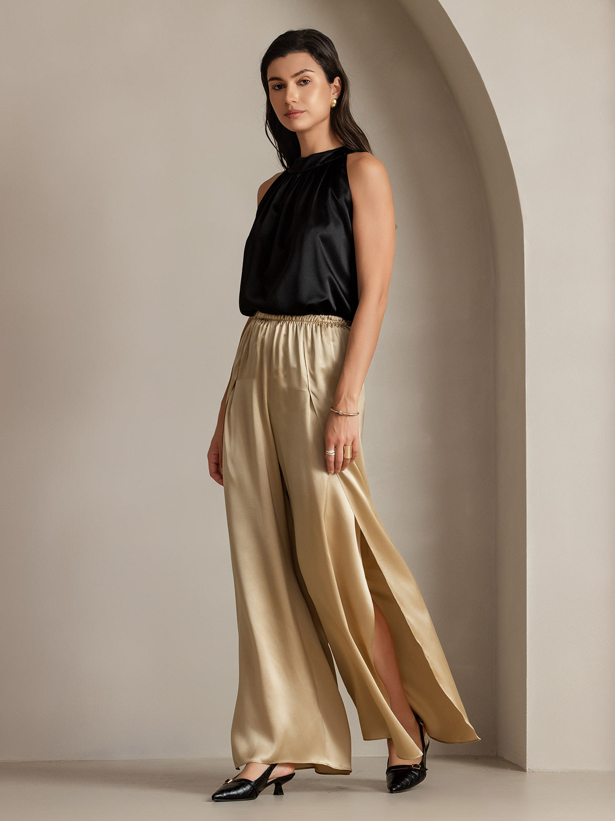 [Champagne] SilkSilky-NO 19Momme Silke Split Damebukser 014