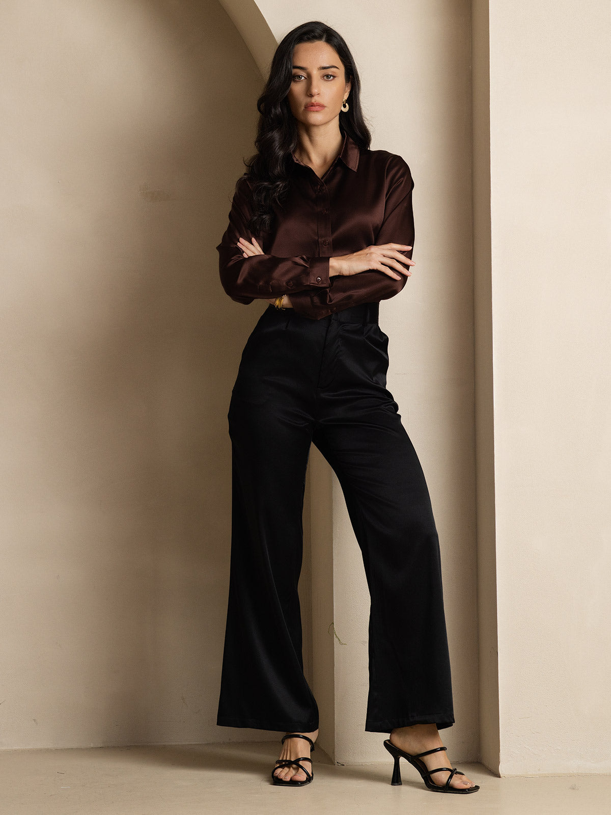 SilkSilky-NO 19Momme Silke Womens Shirt Kaffe 008