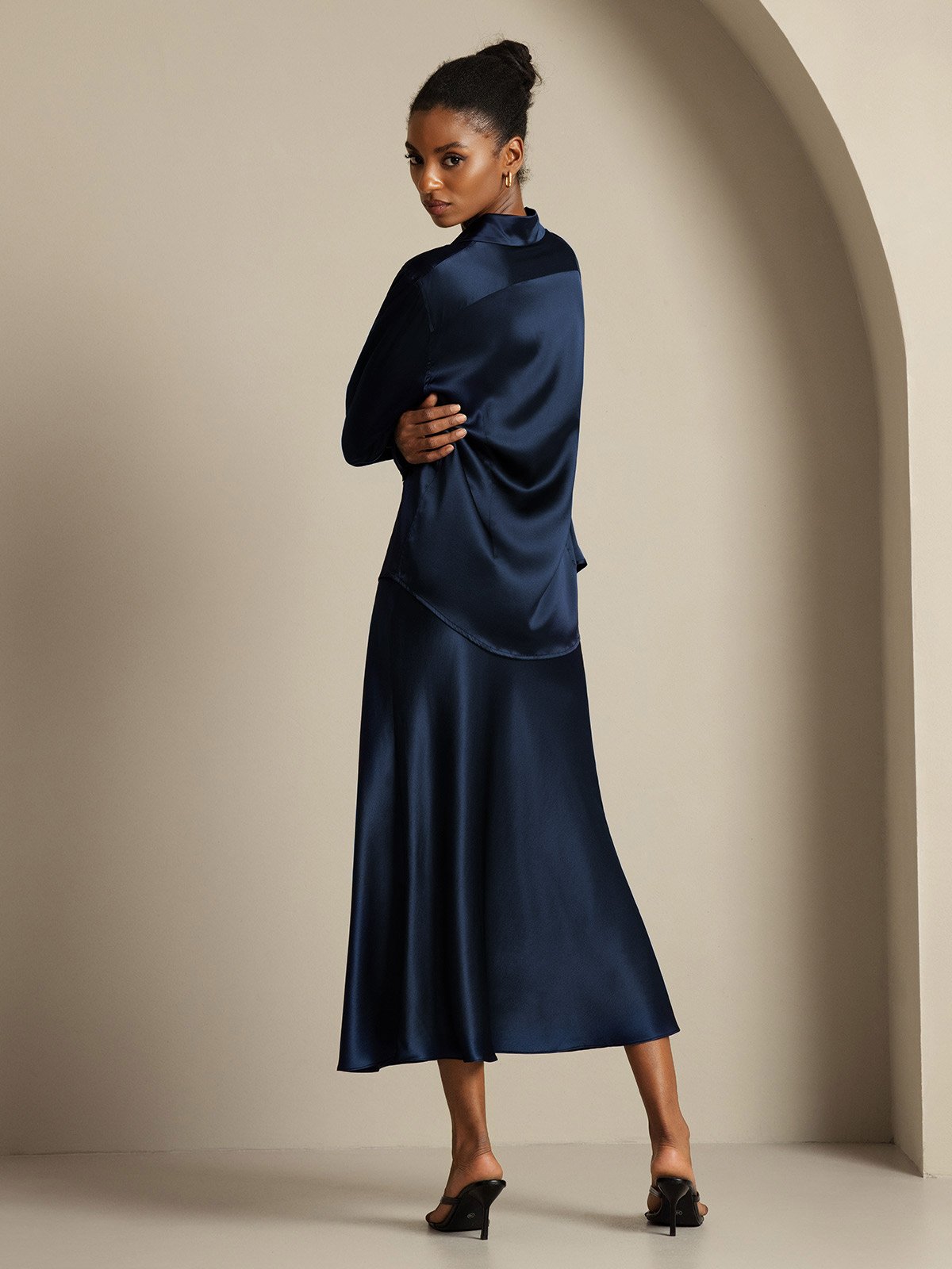 [Mørke blå] SilkSilky-NO 19Momme Silke Womens Outfit Sets 005,
