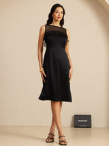 [Svart] SilkSilky-NO 19Momme Sleeveless Illusion Neck Kjole 008