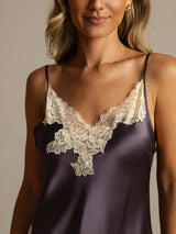 [Lilla Grå] SilkSilky-NO Spaghetti Strap V Neck Nattkjole 004