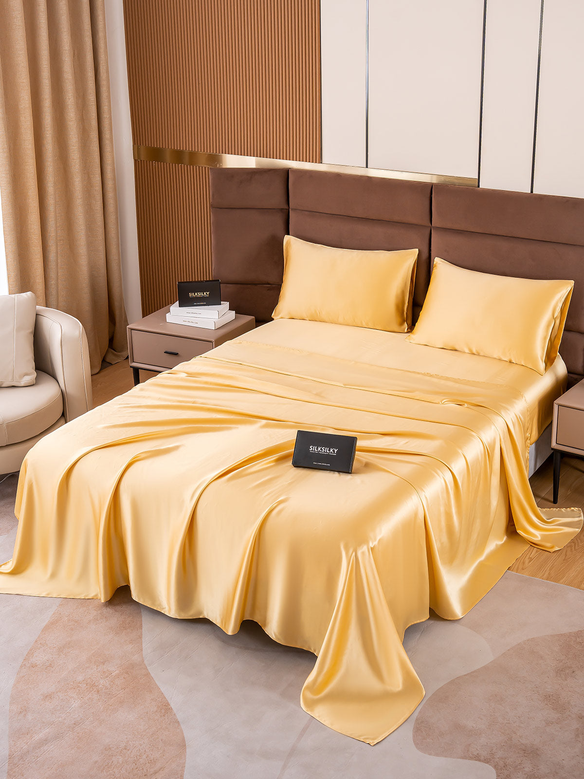 [Champagne] SilkSilky-NO 19Momme Pure Silk Bedding Set 001