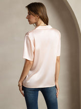 [Rosa] SilkSilky-NO Short Sleeve Lapel Collar Skjorte for Kvinner 002