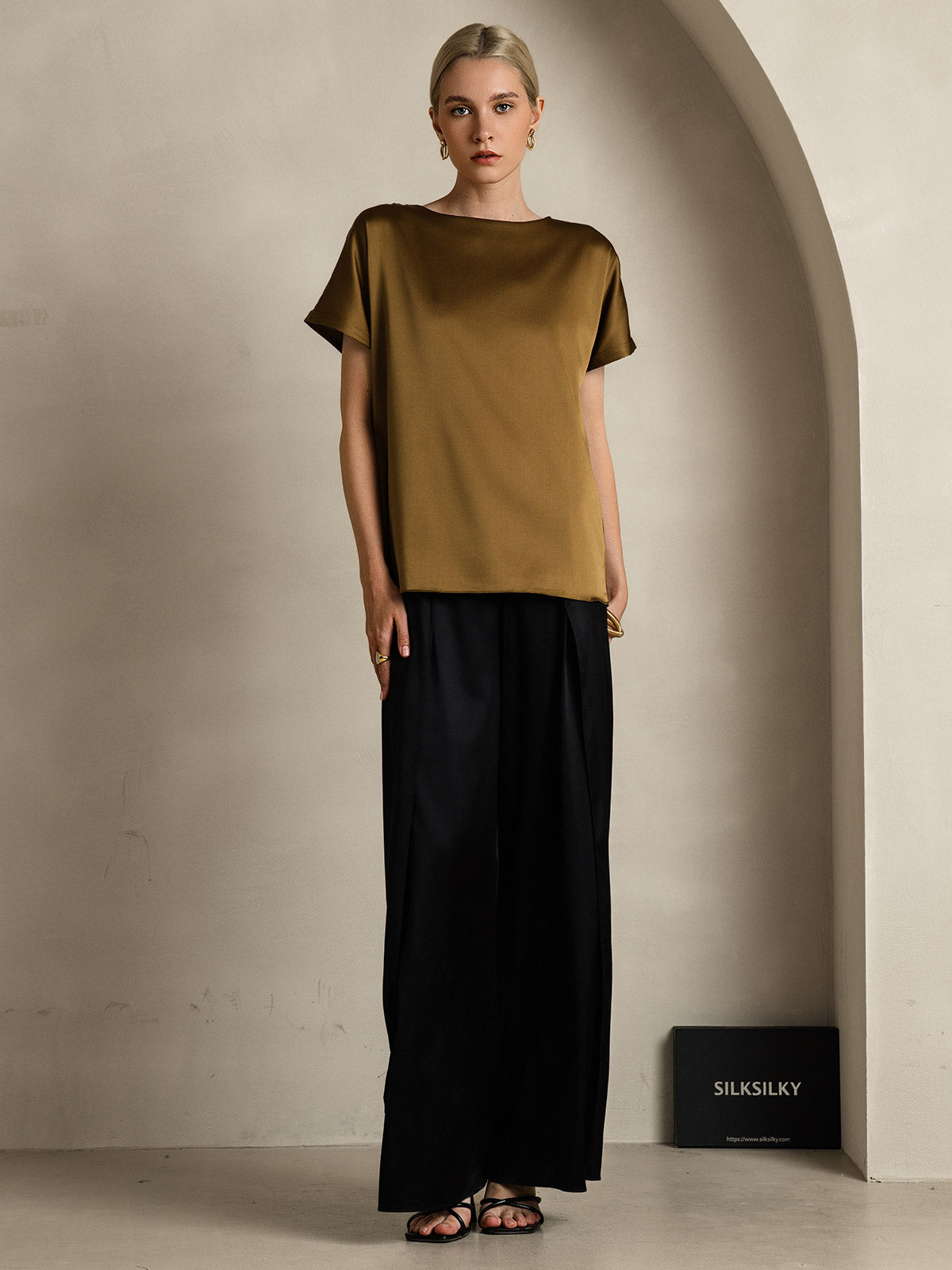 [Brun] SilkSilky-NO 19Momme Silke Womens T-Shirt 007