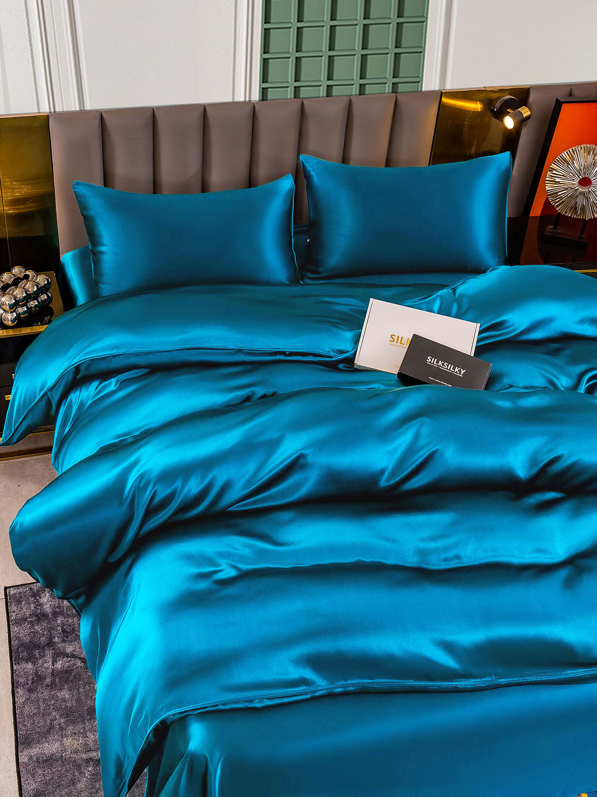 [Blågrønn] SilkSilky-NO 25Momme Bedding Set 003