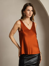 [Karamell] SilkSilky-NO Sleeveless V Neck Camisole Topp 002