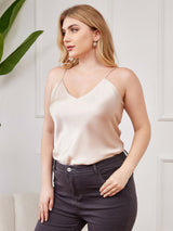 [Beige] SilkSilky-NO Spaghetti Stropp V Hals Plus Size Camisoles 003
