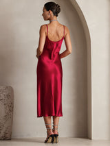 [Vin] SilkSilky-NO Spaghetti Strap V Neck Kjole 002