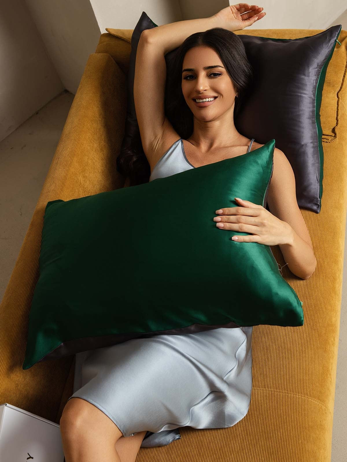 [MørkGrønn+Mørkegrå] SilkSilky-NO 19Momme Pillowcase 004