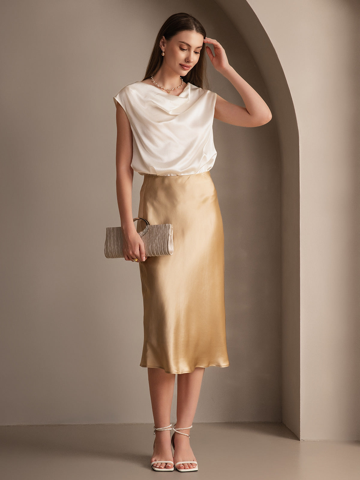 [Champagne] SilkSilky-NO 19Momme Skirt 006,