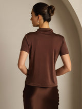 [Kaffe] SilkSilky-NO 100% Silk Jersey Short Sleeve Falsk Krage T-skjorte for Kvinner 002