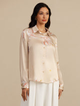 [Champagne] SilkSilky-NO 19Momme Langermet Slagkrage Skjorte for Kvinner 001