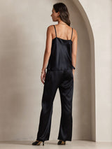 [Svart] SilkSilky-NO Spaghetti Strap Cowl Neck Camisole Topp 002