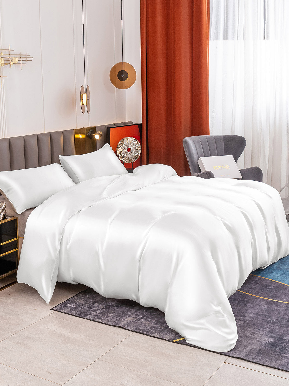 [Hvit] SilkSilky-NO 19Momme Bedding Set 004