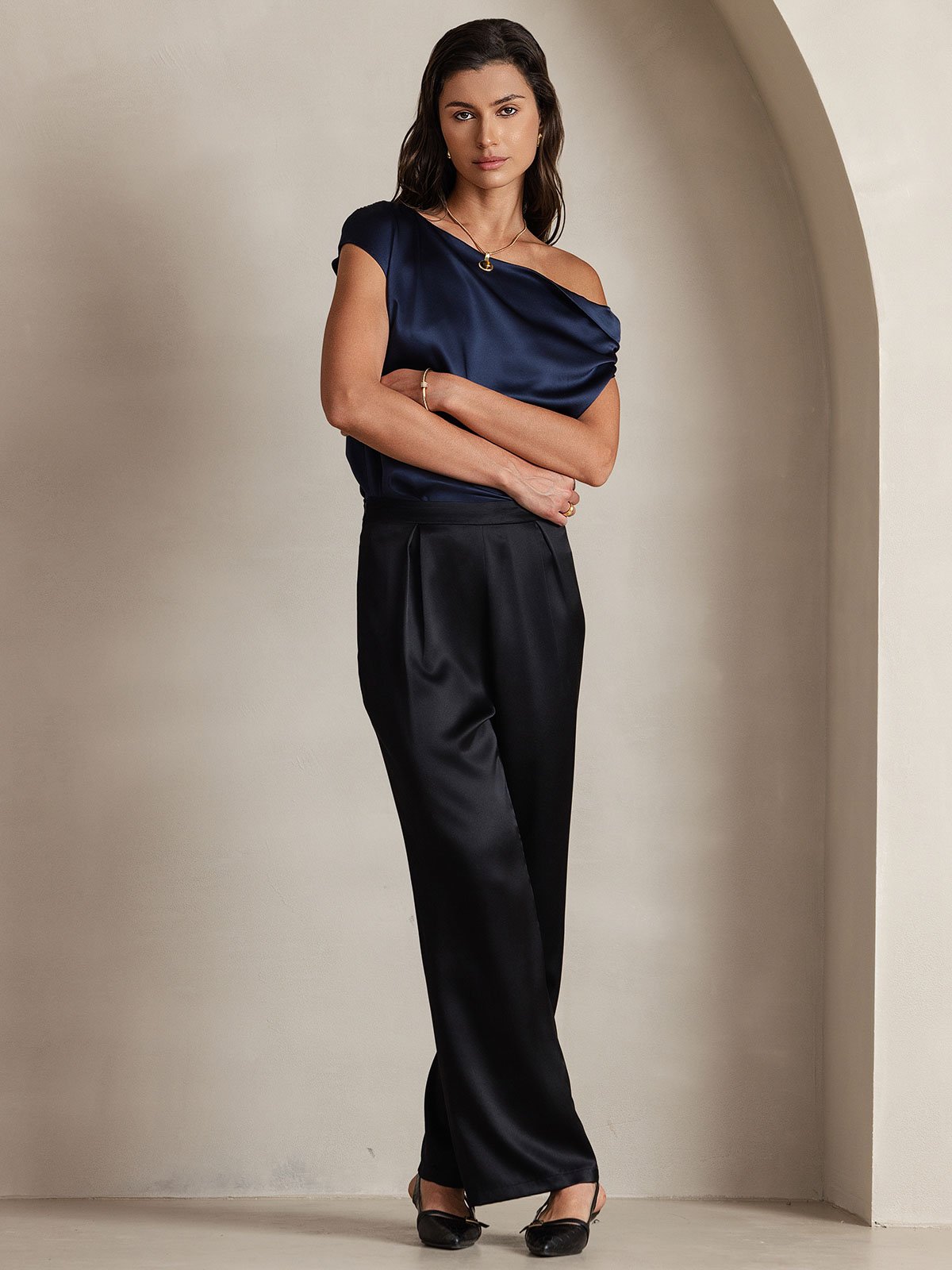 [Svart] SilkSilky-NO 19Momme Silke Womens Pants 007