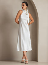[Hvit] SilkSilky-NO Sleeveless Halterneck Kjole 006