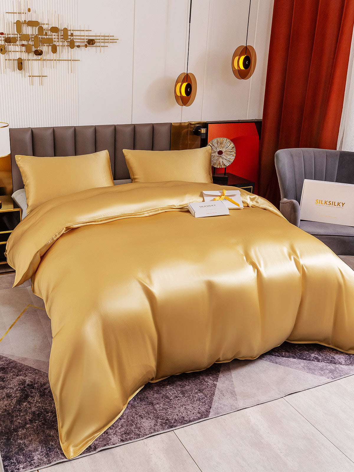 [Champagne] SilkSilky-NO 19Momme Bedding Set 001