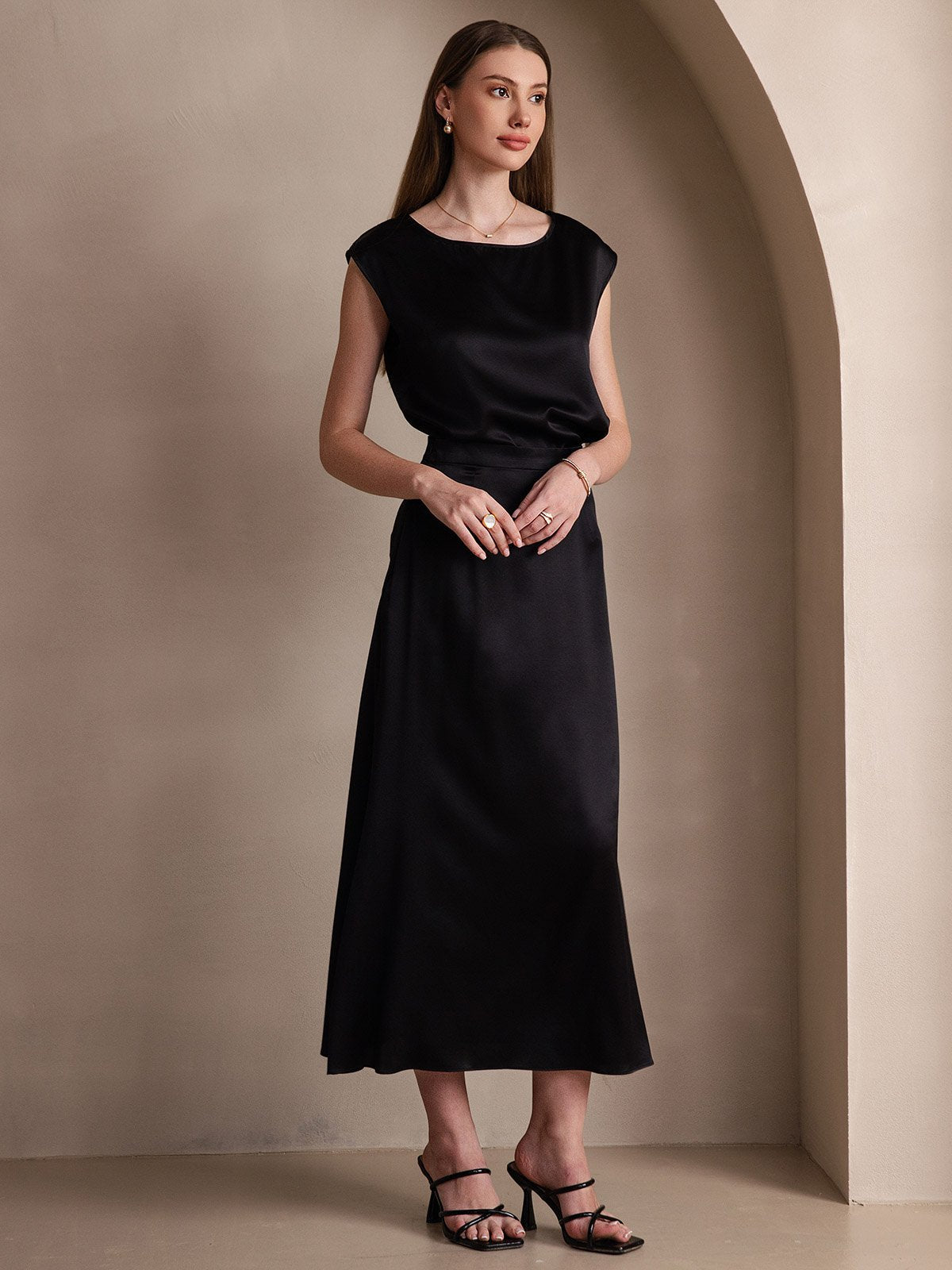 [Svart] SilkSilky-NO 19Momme Silke Skirt 004