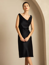 [Svart] SilkSilky-NO Sleeveless Cowl Neck Kjole 008
