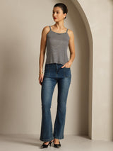 [Svart Stripe] SilkSilky-NO Square Neck Camisole Topp 008