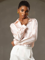 [Rosa] SilkSilky-NO Long Sleeve Lapel Collar Skjorte for Kvinner 003