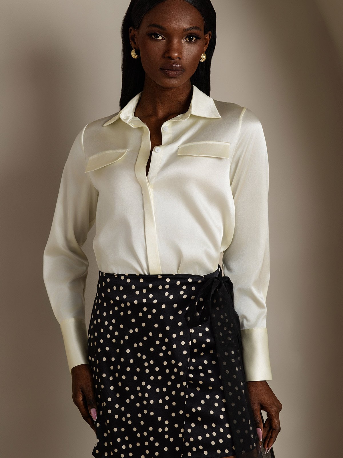 SilkSilky-NO 19Momme Silke Womens Shirt Elfenbein 004